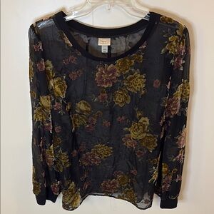 LAST CALL! Velvet Floral Semi-Sheer Black Top